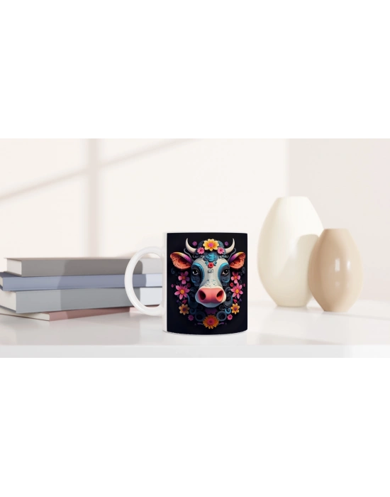 Çiçek Taçlı Renkli İnek Baskılı Kupa Bardak