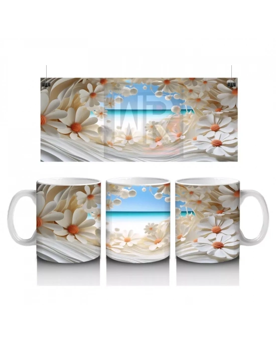 Çiçek Tünelinden Mavi Deniz Manzarası – Yaz Temalı Kupa Bardak