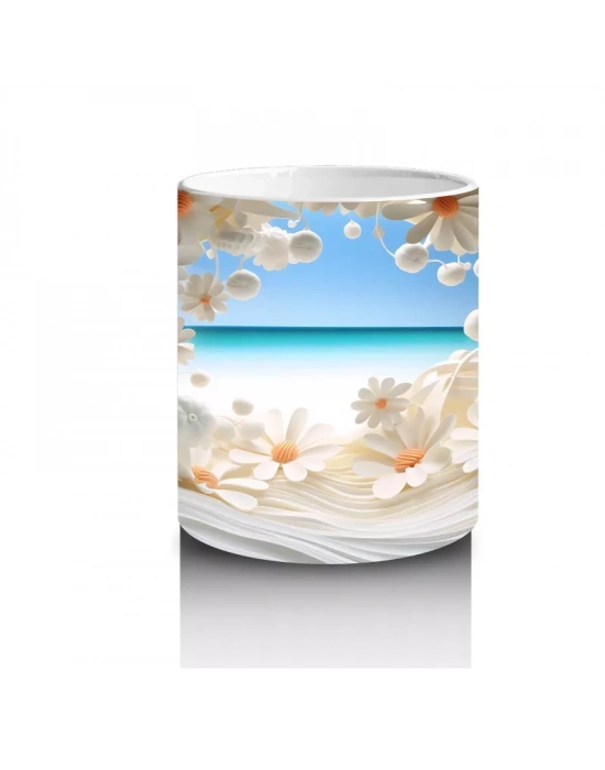 Çiçek Tünelinden Mavi Deniz Manzarası – Yaz Temalı Kupa Bardak