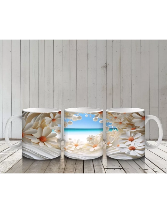 Çiçek Tünelinden Mavi Deniz Manzarası – Yaz Temalı Kupa Bardak