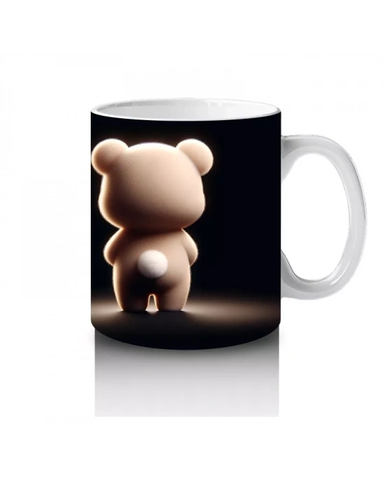 Çiçek Tutan Sevimli Ayıcık Figürü – Baskılı Kahve Kupası