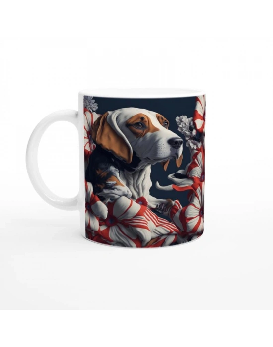 Çiçekler Arasında Basset Hound Temalı Baskılı Kupa Bardak