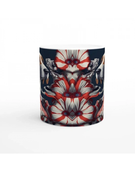 Çiçekler Arasında Basset Hound Temalı Baskılı Kupa Bardak