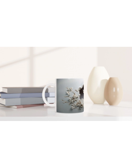 Çiçekler Arasında Beliren Beyaz Geyik Baskılı Kupa Bardak