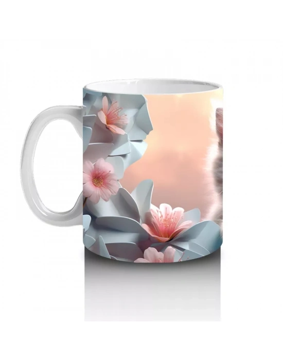 Çiçekler Arasında Göz Alıcı Kedi – Baskılı Kahve Kupası