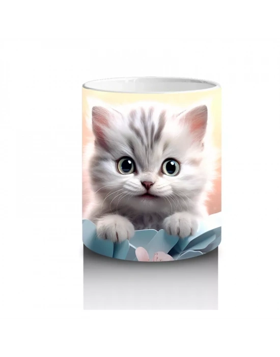 Çiçekler Arasında Göz Alıcı Kedi – Baskılı Kahve Kupası