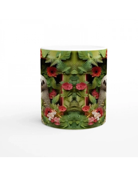 Çiçekler Arasında Gülümseyen Tembel Hayvan Temalı Baskılı Kupa Bardak-2