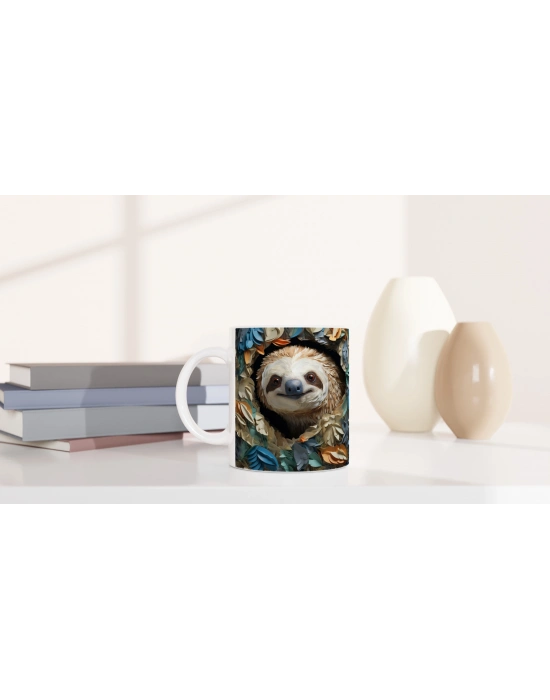 Çiçekler Arasında Gülümseyen Tembel Hayvan Temalı Baskılı Kupa Bardak