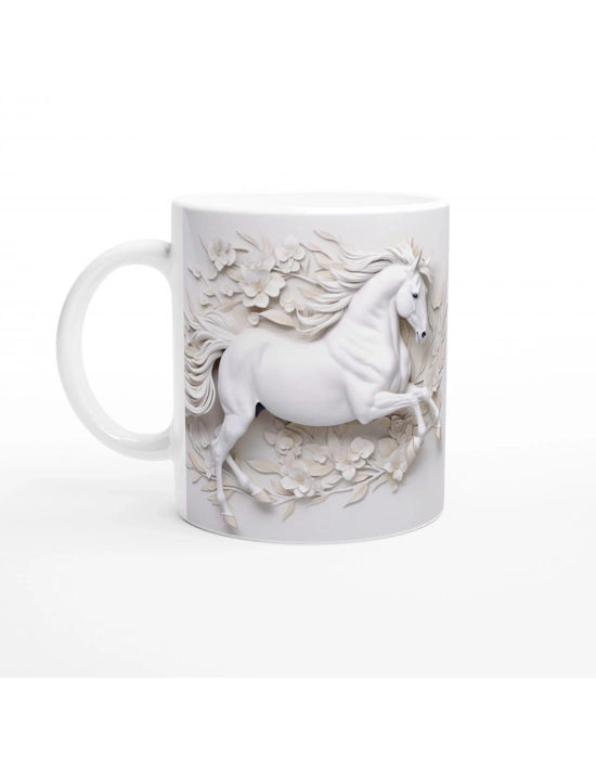 Çiçekler Arasında Koşan Beyaz At Temalı Baskılı Kupa Bardak