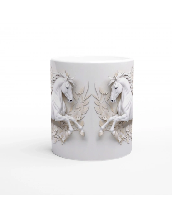 Çiçekler Arasında Koşan Beyaz At Temalı Baskılı Kupa Bardak