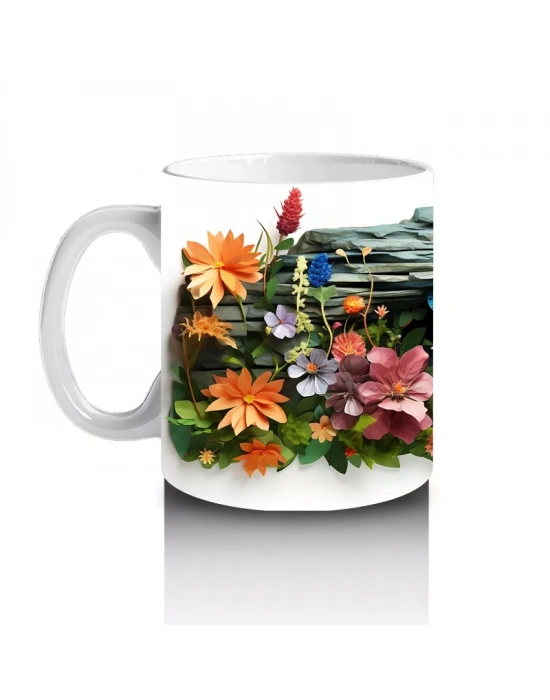 Çiçekler Arasında Mavi Yusufçuk Kompozisyonu - Baskılı kahve kupası