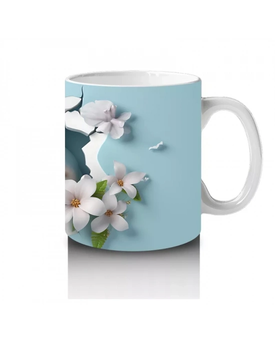 Çiçekler Arasında Neşeli Köpekbalığı – Baskılı Kahve Kupası