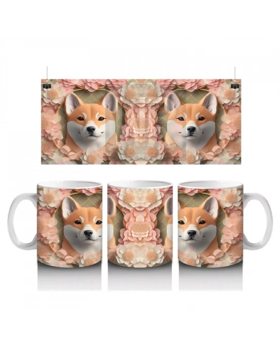 Çiçekler Arasında Neşeli Shiba İnu – Baskılı Kahve Kupası