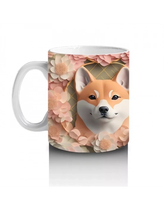 Çiçekler Arasında Neşeli Shiba İnu – Baskılı Kahve Kupası