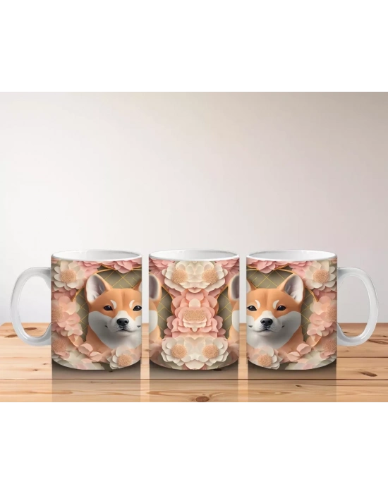 Çiçekler Arasında Neşeli Shiba İnu – Baskılı Kahve Kupası