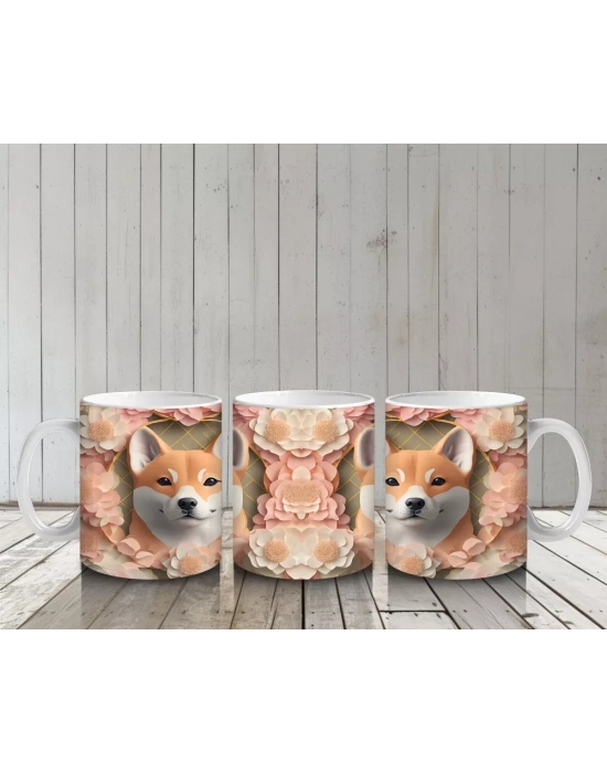 Çiçekler Arasında Neşeli Shiba İnu – Baskılı Kahve Kupası