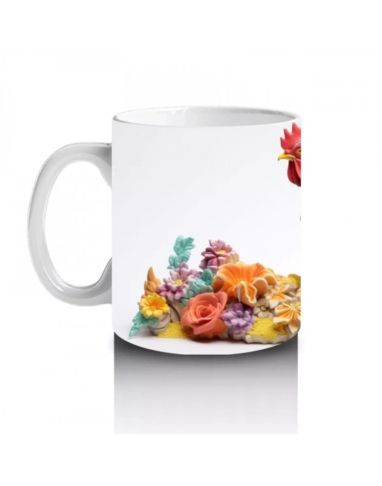 Çiçekler Arasında Renkli Horoz – Baskılı Kahve Kupası