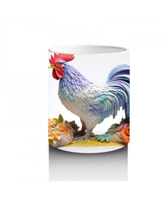 Çiçekler Arasında Renkli Horoz – Baskılı Kahve Kupası
