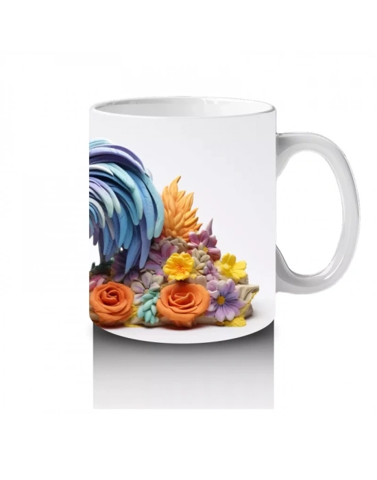 Çiçekler Arasında Renkli Horoz – Baskılı Kahve Kupası