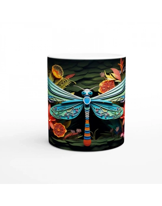 Çiçekler Arasında Renkli Yusufçuk Temalı Baskılı Kupa Bardak