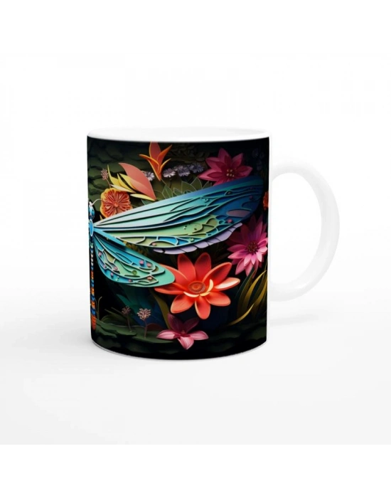 Çiçekler Arasında Renkli Yusufçuk Temalı Baskılı Kupa Bardak