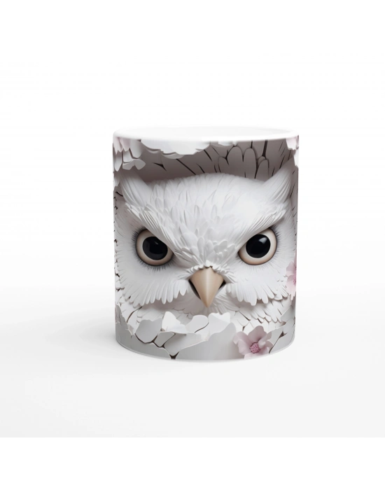 Çiçekler Arasında Saklanan Beyaz Baykuş Baskılı Kupa Bardak