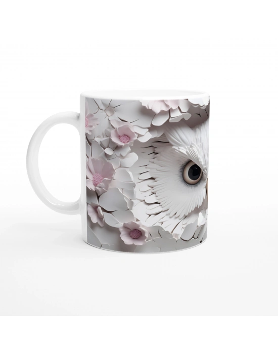 Çiçekler Arasında Saklanan Beyaz Baykuş Baskılı Kupa Bardak