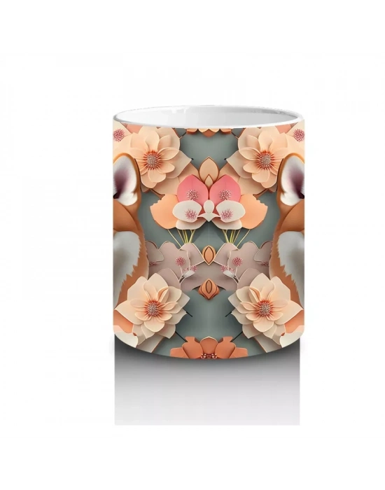 Çiçekler Arasında Sevimli Shiba İnu Çifti – Baskılı Kahve Kupası