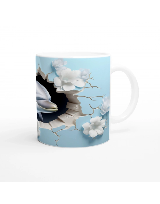 Çiçekler Arasında Sevimli Yunus Su Altı Temalı Kupa Bardak