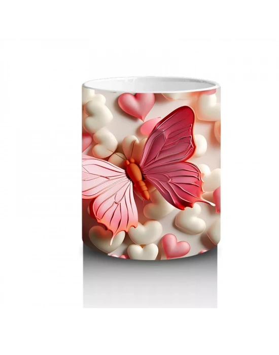 Çiçekler Arasında Uçuşan Kelebek Kompozisyonu – Baskılı Kahve Kupası