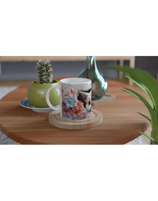 Çiçekler Arasından Bakan Neşeli Kedi Baskılı Kupa Bardak