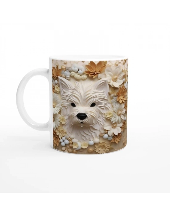 Çiçekler İçinde İkiz Terrier Figürlü Baskılı Kupa Bardak