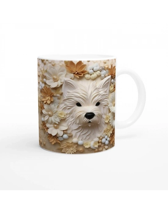 Çiçekler İçinde İkiz Terrier Figürlü Baskılı Kupa Bardak
