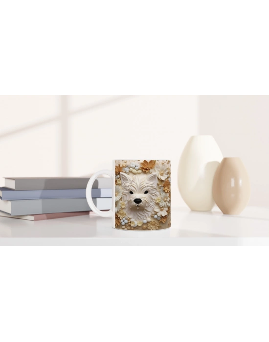 Çiçekler İçinde İkiz Terrier Figürlü Baskılı Kupa Bardak