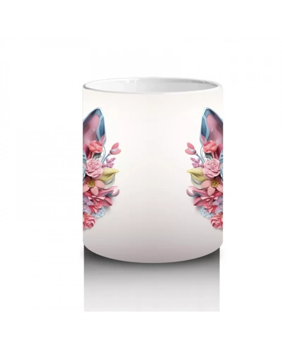 Çiçeklerden Oluşmuş Renkli Köpek Kafaları (Simetrik) - Baskılı kahve kupası