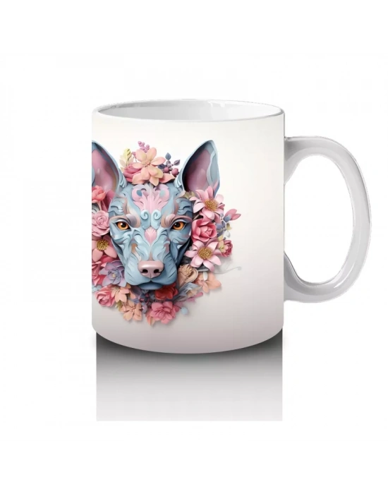 Çiçeklerden Oluşmuş Renkli Köpek Kafaları (Simetrik) - Baskılı kahve kupası