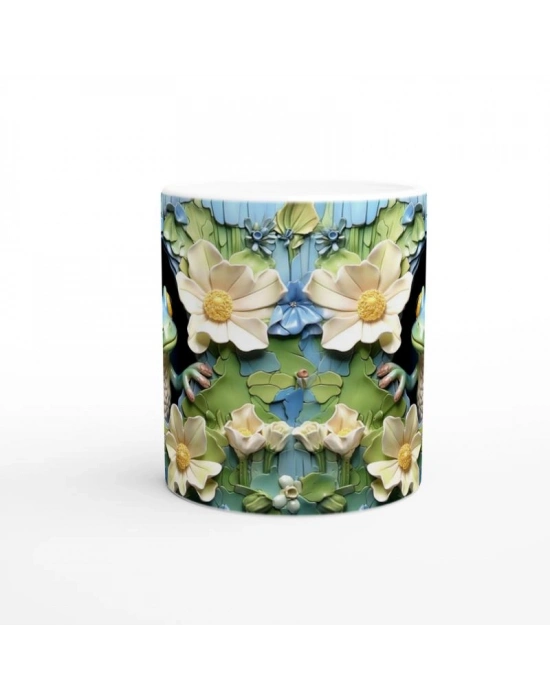 Çiçeklerin Arasında Beliren Kurbağa Temalı Baskılı Kupa Bardak