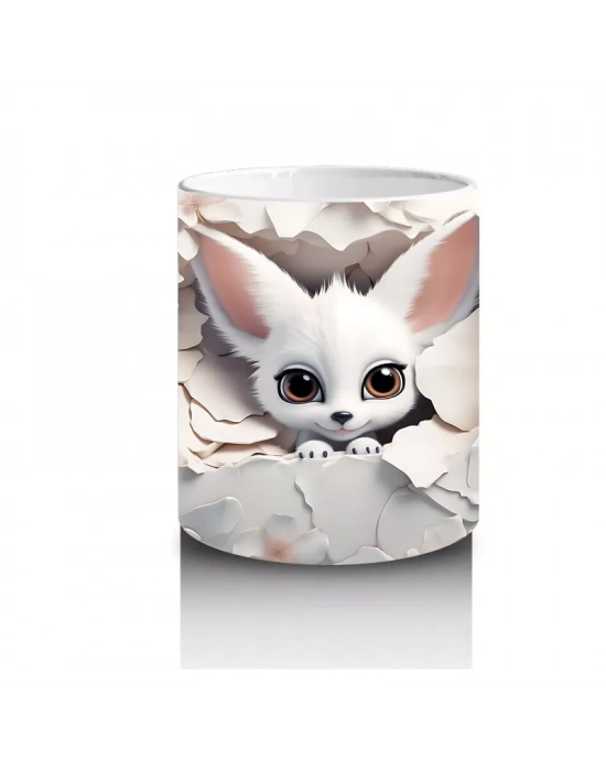 Çiçeklerin Arasında Beyaz Tavşan – Baskılı Kahve Kupası