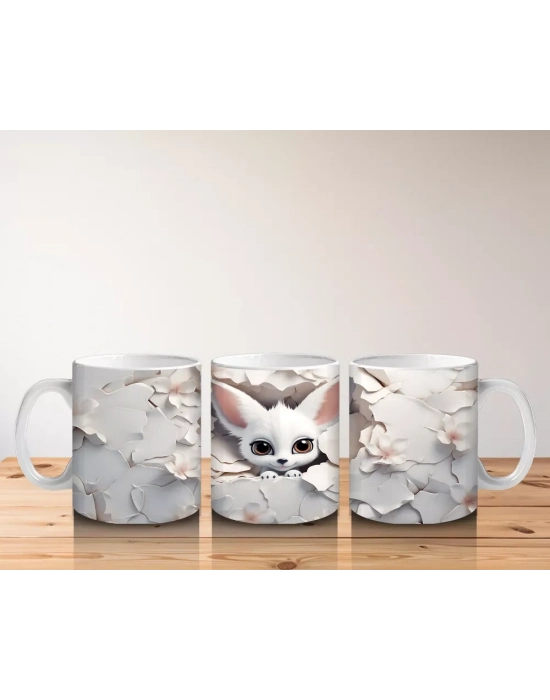 Çiçeklerin Arasında Beyaz Tavşan – Baskılı Kahve Kupası