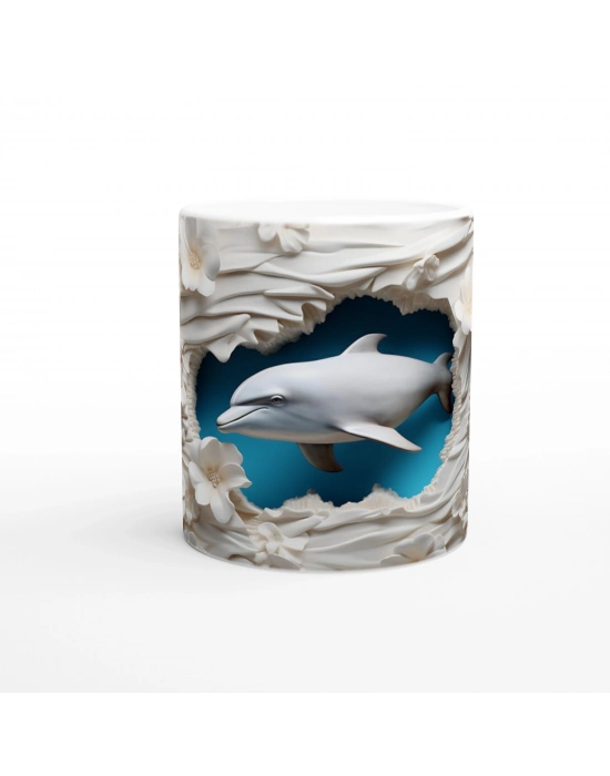 Çiçeklerin Arasında Yüzen Yunus Temalı Baskılı Kupa Bardak