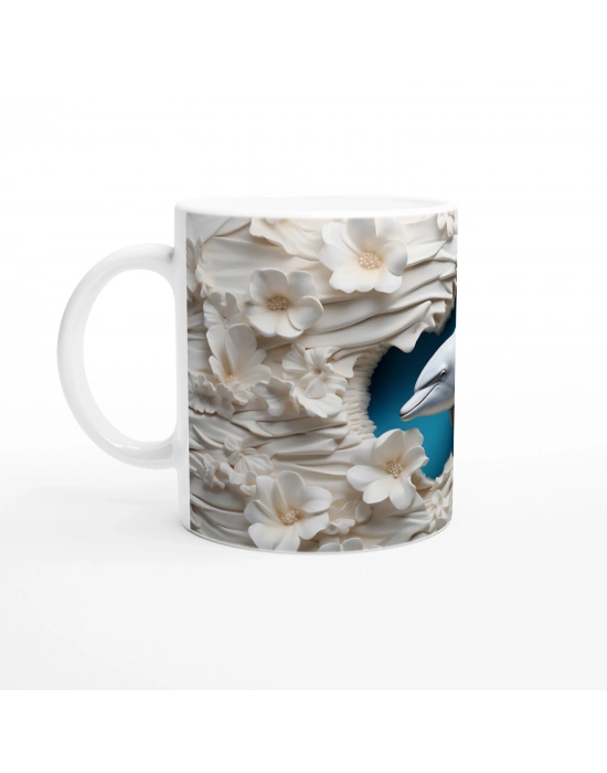 Çiçeklerin Arasında Yüzen Yunus Temalı Baskılı Kupa Bardak