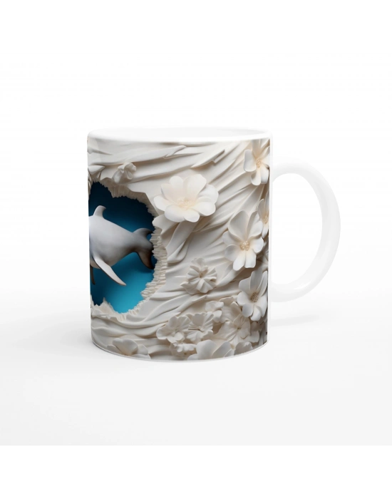 Çiçeklerin Arasında Yüzen Yunus Temalı Baskılı Kupa Bardak