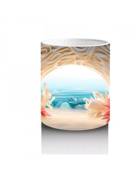 Çiçeklerle Çevrili Masalsı Deniz Manzarası – Baskılı Kahve Kupası