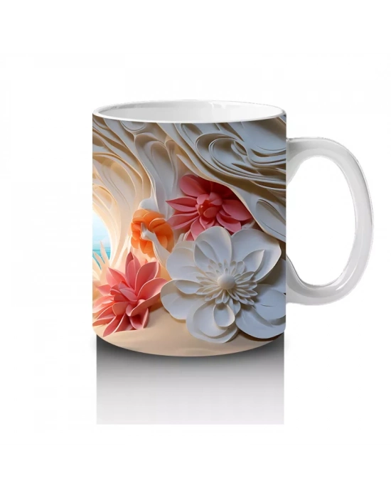 Çiçeklerle Çevrili Masalsı Deniz Manzarası – Baskılı Kahve Kupası