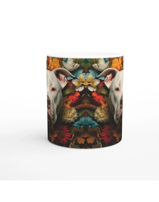 Çiçeklerle Çevrili Sevecen Pitbull Baskılı Kupa Bardak