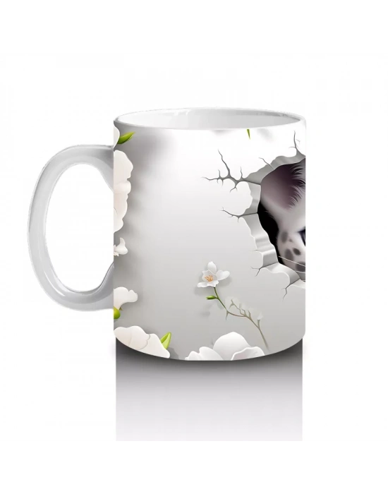 Çiçeklerle Kaplı Çatlakta Mavi Gözlü Kedi – Baskılı Kahve Kupası