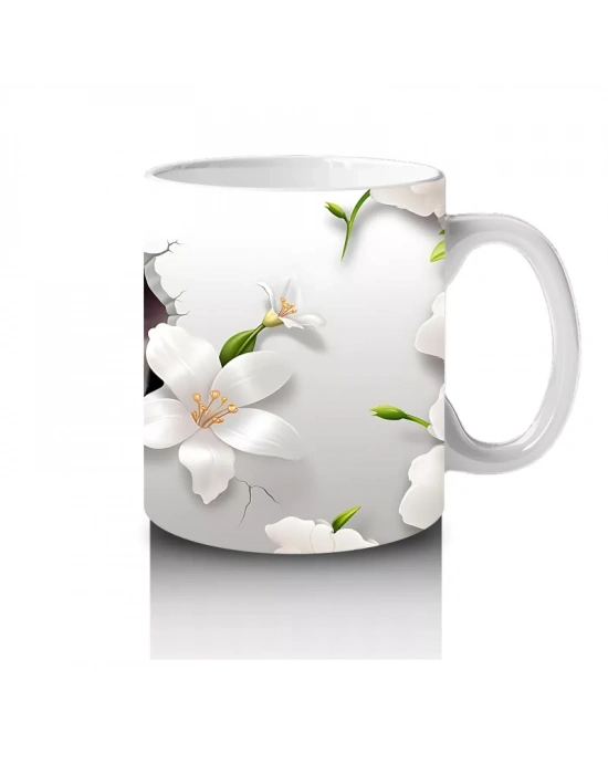 Çiçeklerle Kaplı Çatlakta Mavi Gözlü Kedi – Baskılı Kahve Kupası