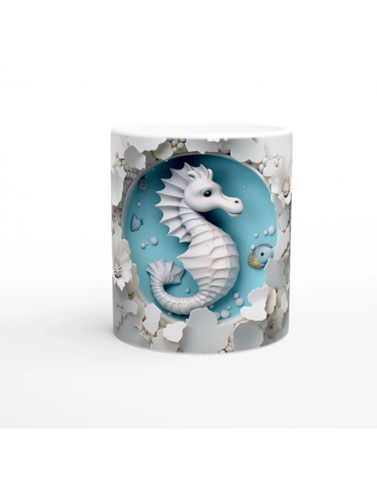 Çiçeklerle Süslenmiş Deniz Atı Temalı Baskılı Kupa Bardak