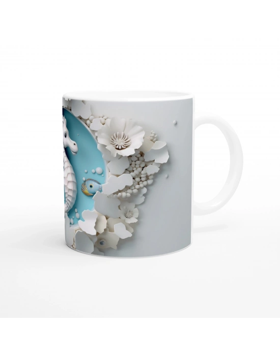 Çiçeklerle Süslenmiş Deniz Atı Temalı Baskılı Kupa Bardak