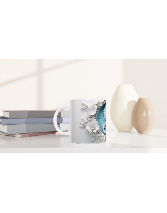 Çiçeklerle Süslenmiş Deniz Atı Temalı Baskılı Kupa Bardak